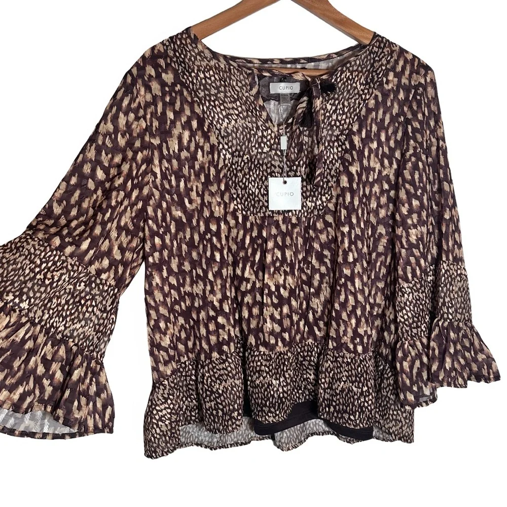 Cupio NWT Abstract Leopard Print Boho Blouse XL - Picture 1 of 6